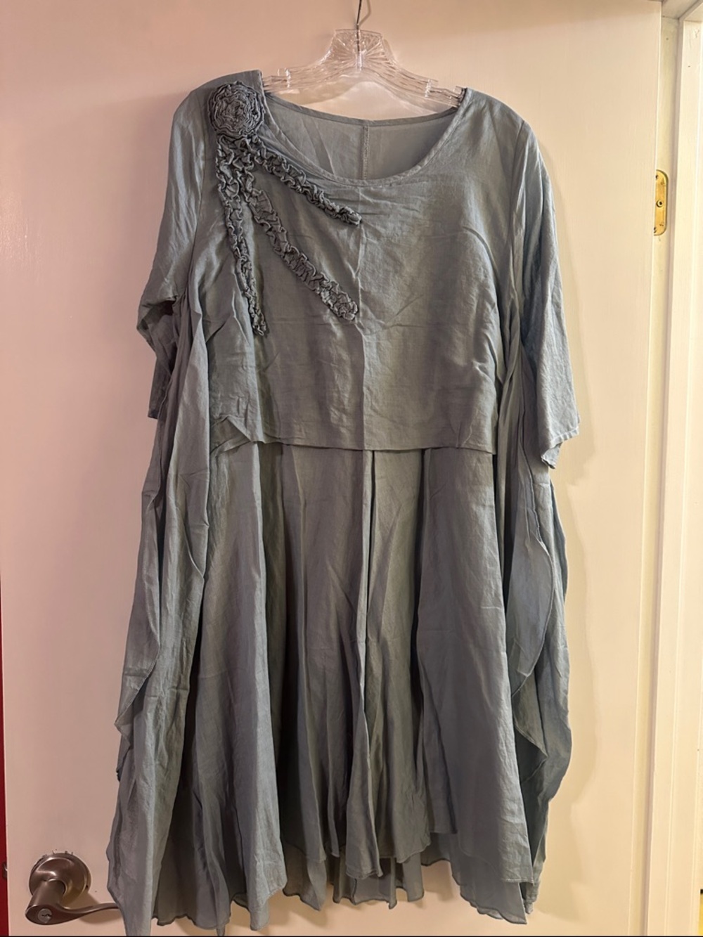 Boho Layered Midi Dress in Dusty Sage